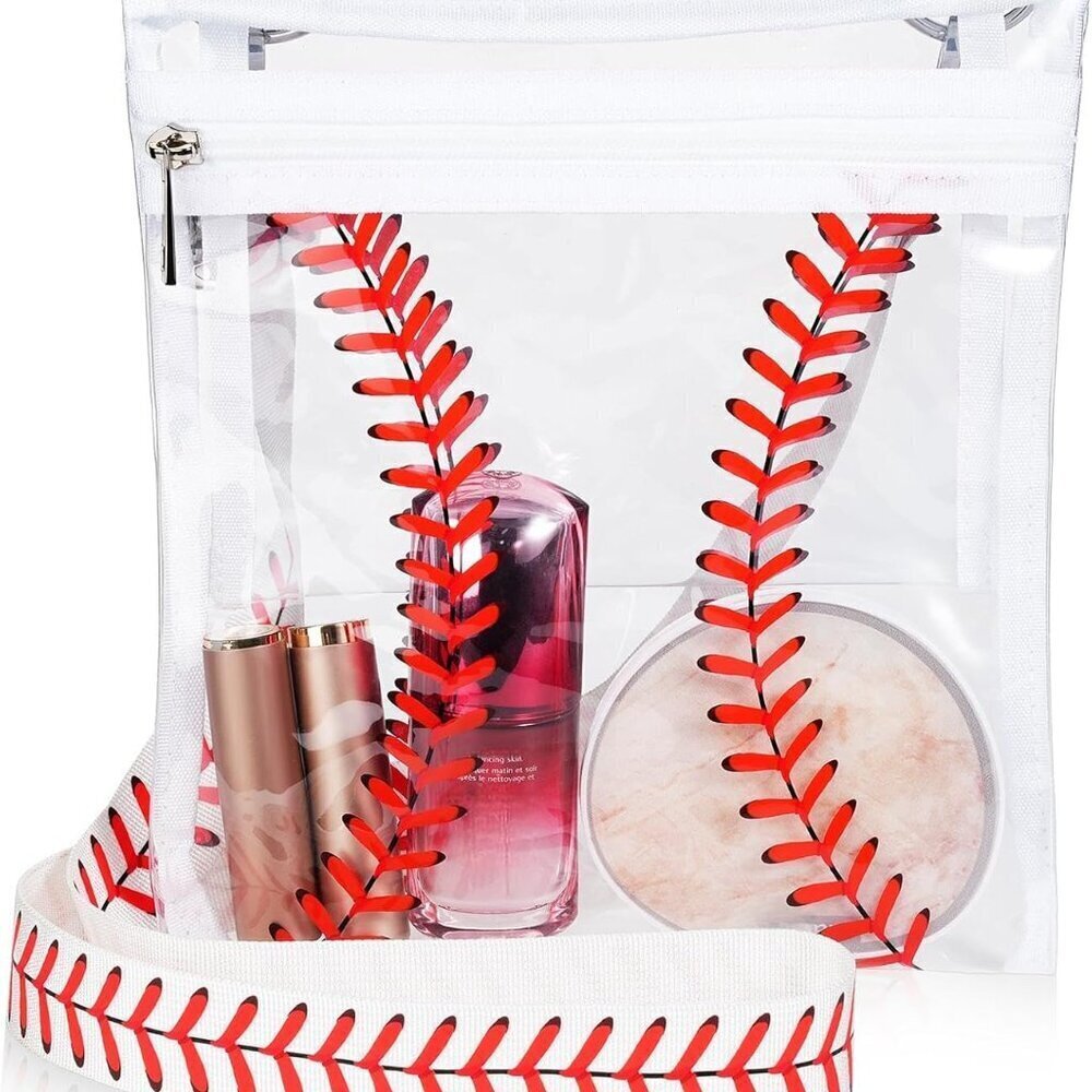 Clear Stadium Approved Crossbody Bag PVC Baseball Theme Adjustable Strap